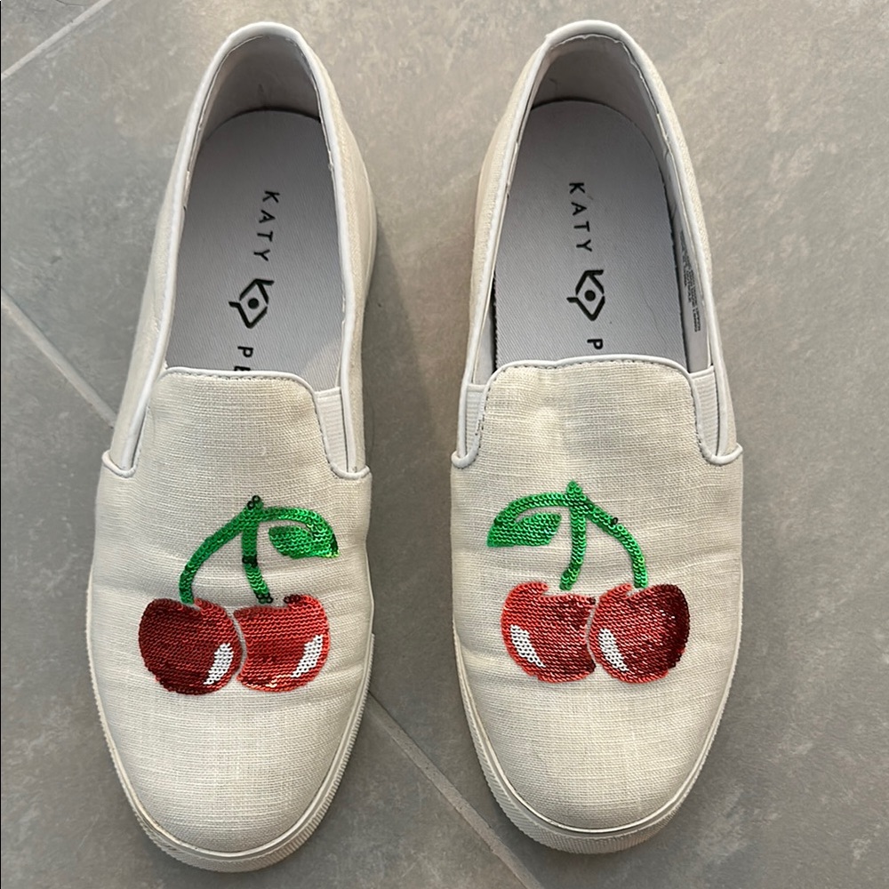 Katy Perry Cherry Embroidered Slip-On Shoes
